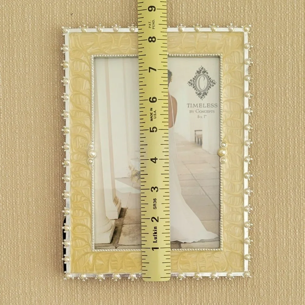 5x7 Pearl Embellished Picture Frame Cream Silver Wedding Cottage Chic Decor